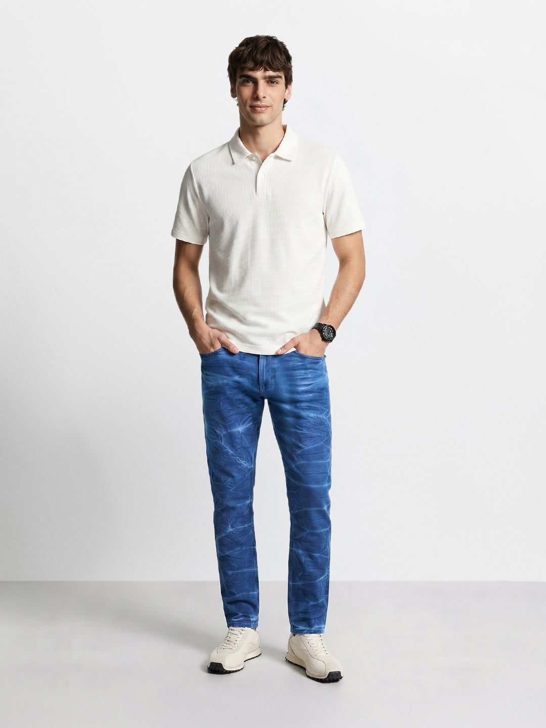 Men's Blue Slim Fit Solid Casual Jeans