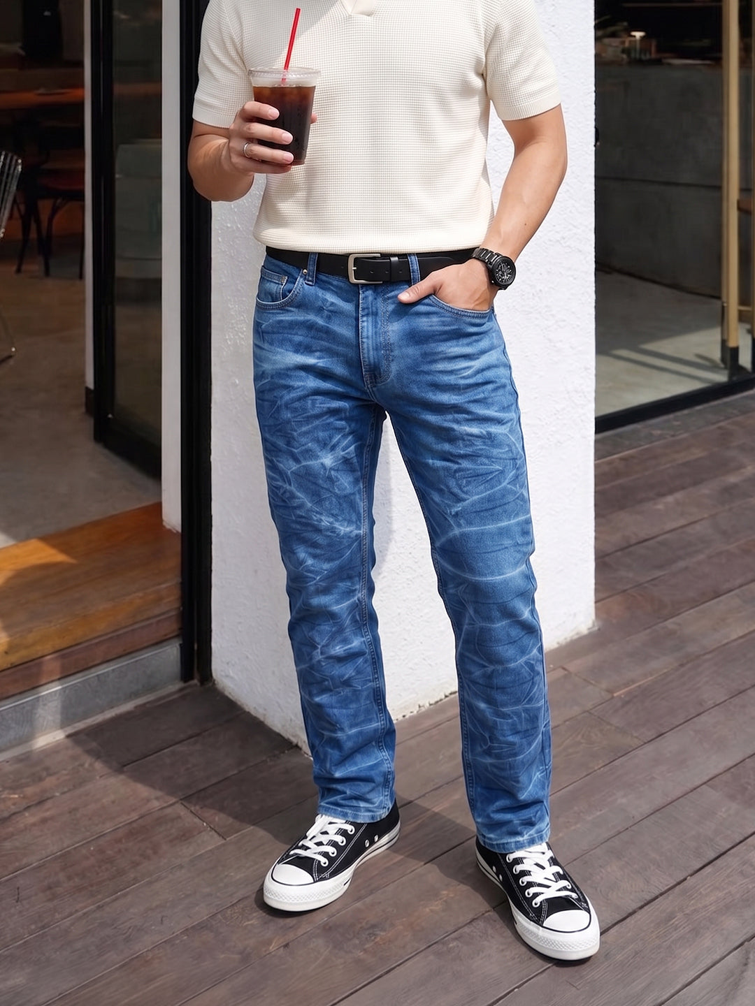 Men's Blue Slim Fit Solid Casual Jeans