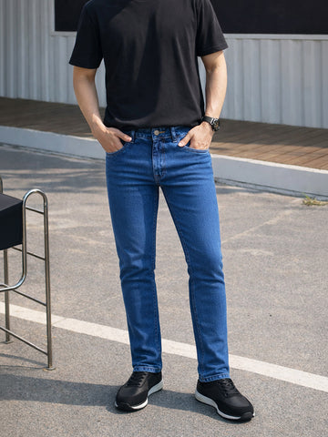 Men's Blue Slim Fit Solid Casual Jeans