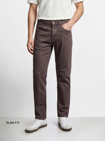 Men's Brown Slim Fit Solid Casual Jeans