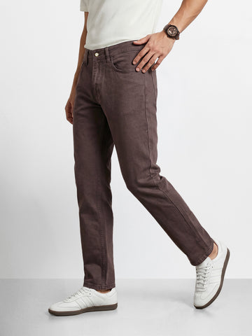 Men's Brown Slim Fit Solid Casual Jeans