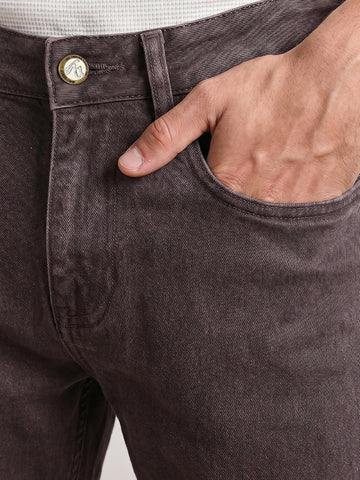 Men's Brown Slim Fit Solid Casual Jeans