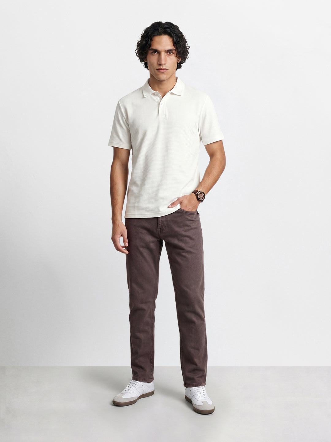 Men's Brown Slim Fit Solid Casual Jeans
