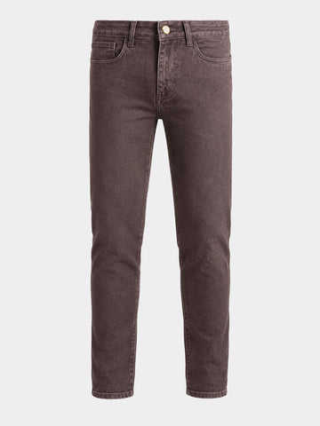 Men's Brown Slim Fit Solid Casual Jeans