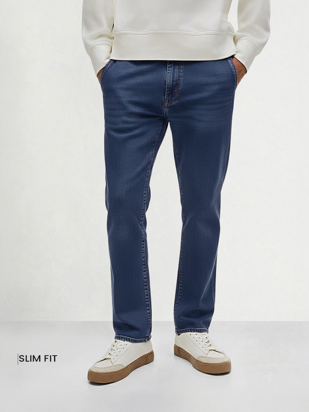 Men's Blue Slim Fit Solid Casual Jeans