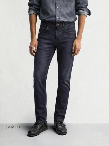 Men's Blue Slim Fit Solid Casual Jeans