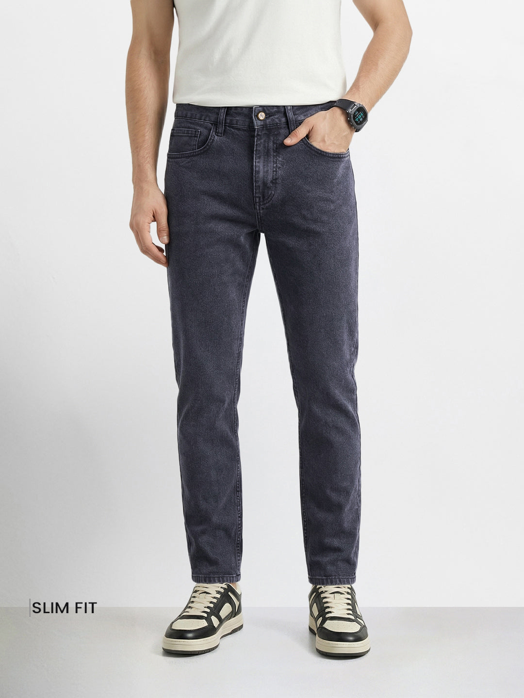 Men's Black Slim Fit Solid Casual Jeans