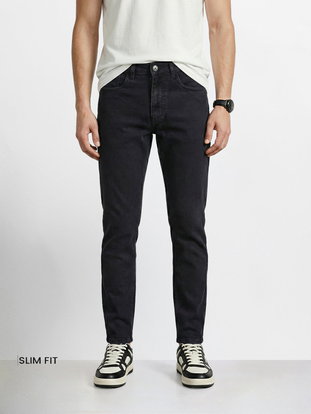 Men's Black Slim Fit Solid Casual Jeans