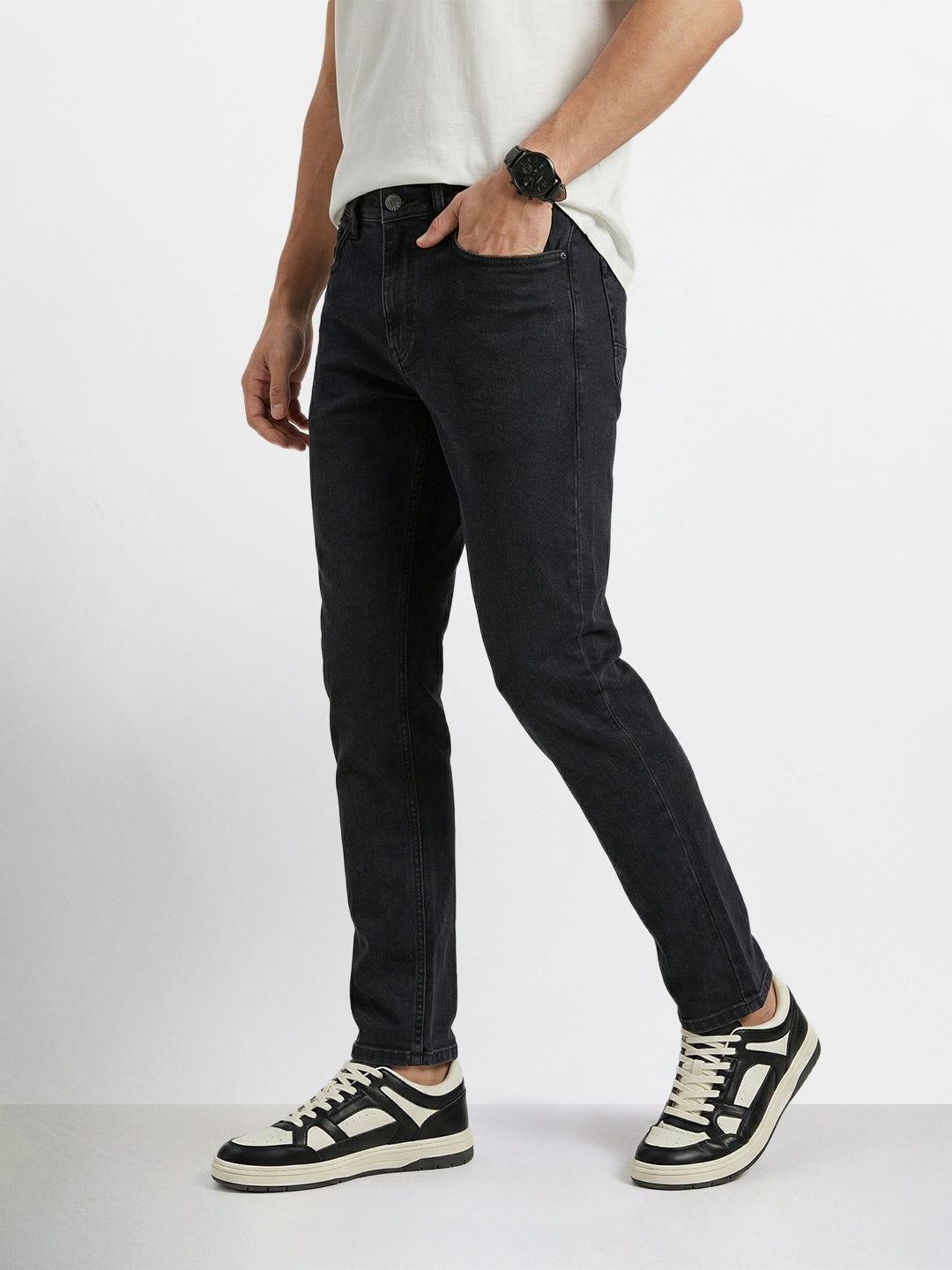 Men's Black Slim Fit Solid Casual Jeans