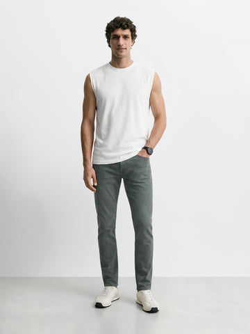 Men's Olive Slim Fit Solid Casual Jeans