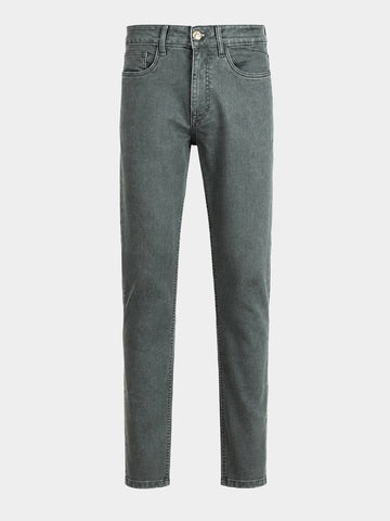 Men's Olive Slim Fit Solid Casual Jeans