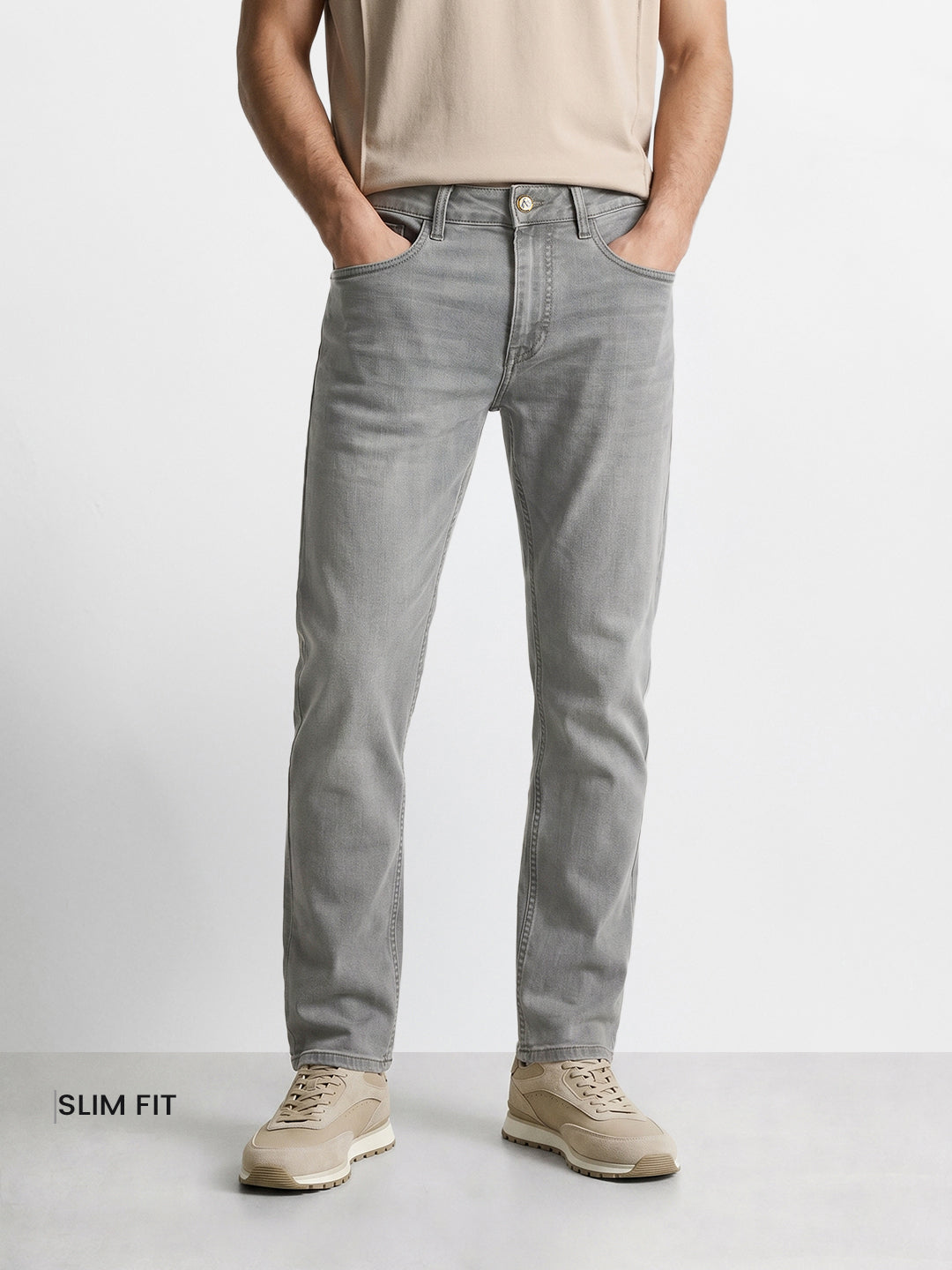 Men's Grey Slim Fit Solid Casual Jeans