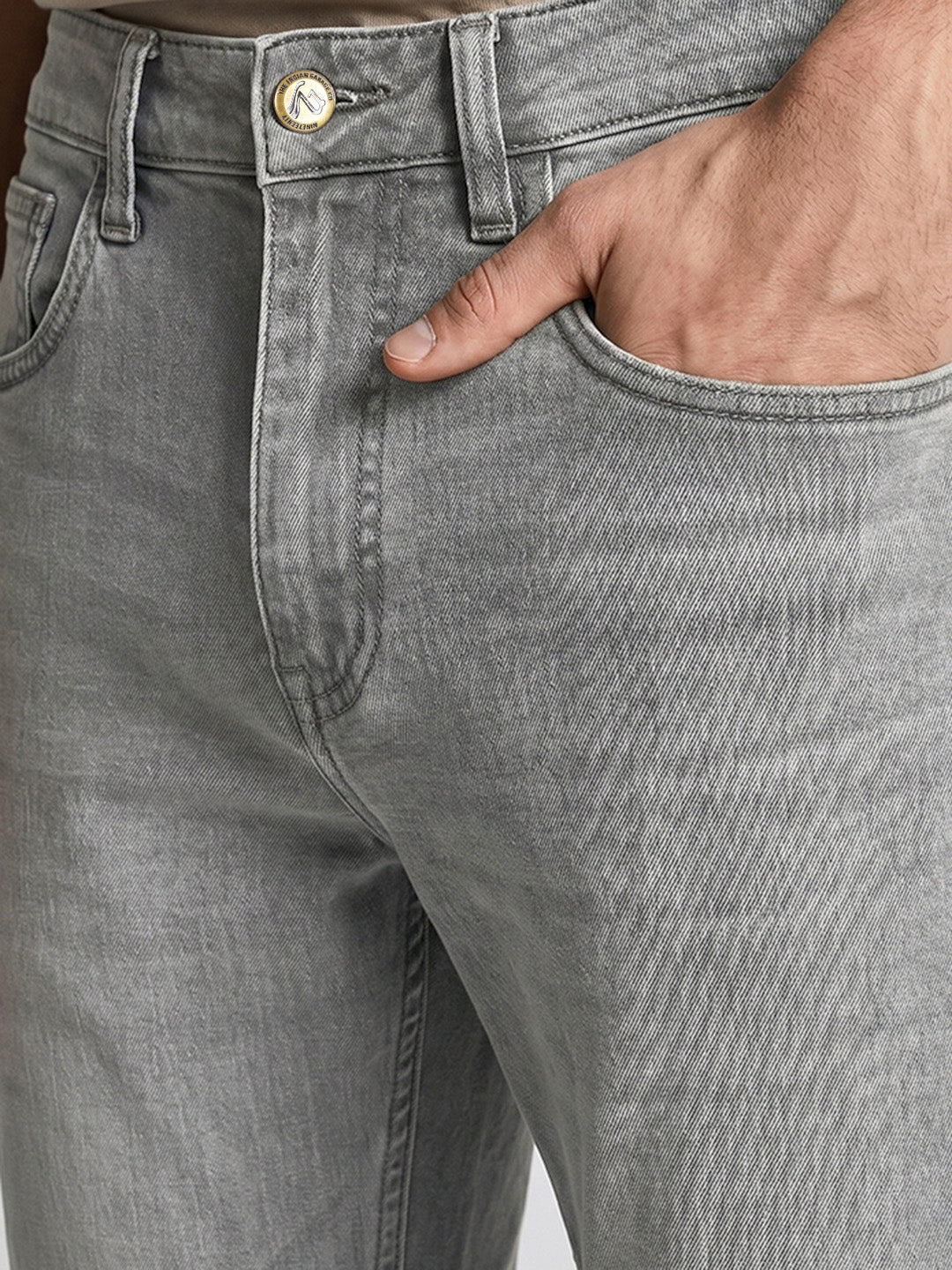 Men's Grey Slim Fit Solid Casual Jeans