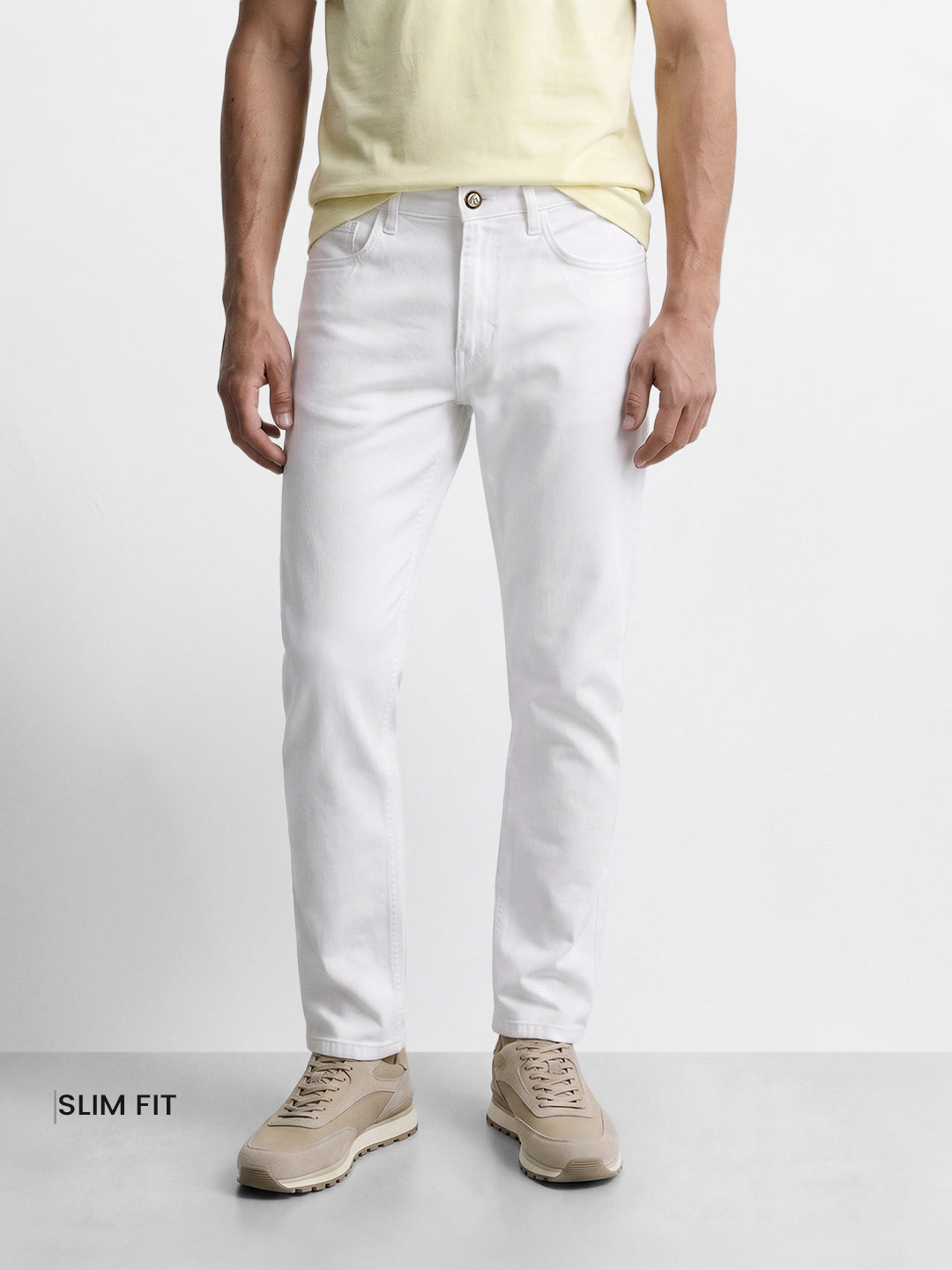 Men's White Slim Fit Solid Casual Jeans