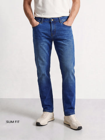 Men's Blue Slim Fit Solid Casual Jeans