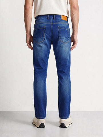 Men's Blue Slim Fit Solid Casual Jeans