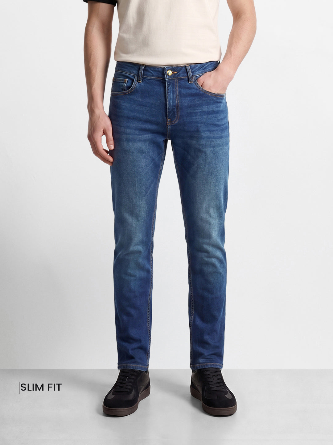 Men's Blue Slim Fit Solid Casual Jeans