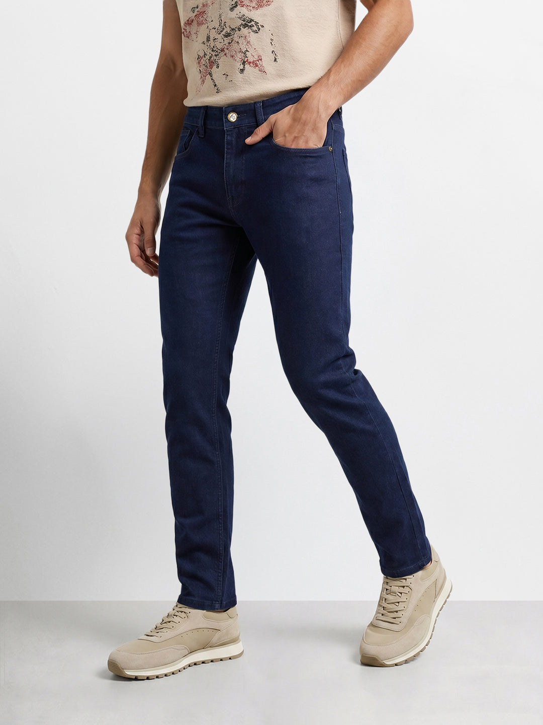 Men's Blue Slim Fit Solid Casual Jeans