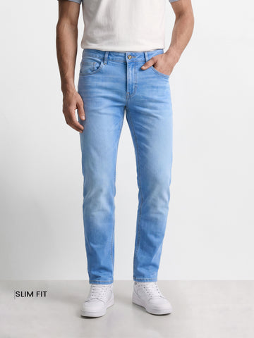 Men's Blue Slim Fit Solid Casual Jeans