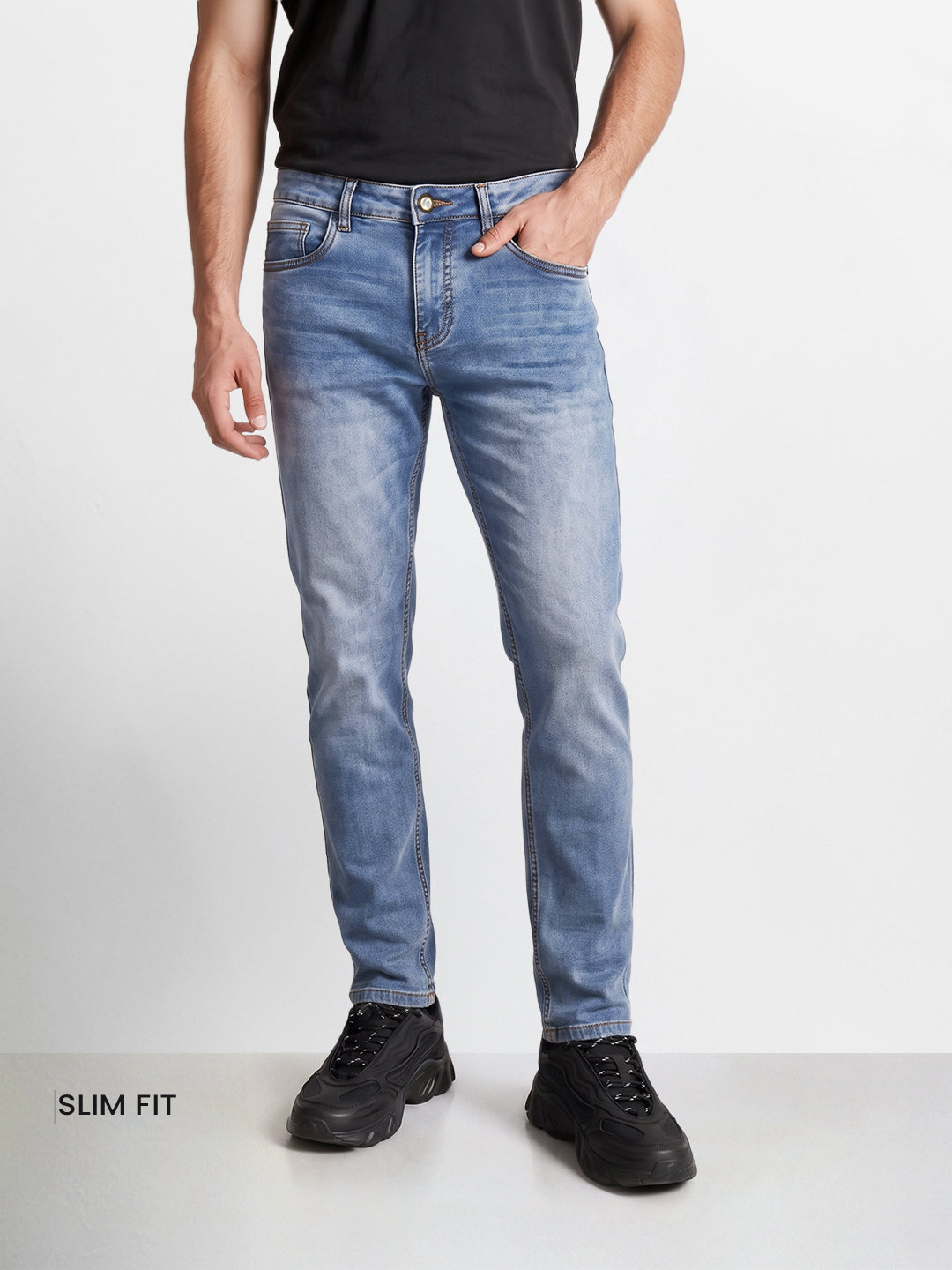 Men's Blue Slim Fit Solid Casual Jeans
