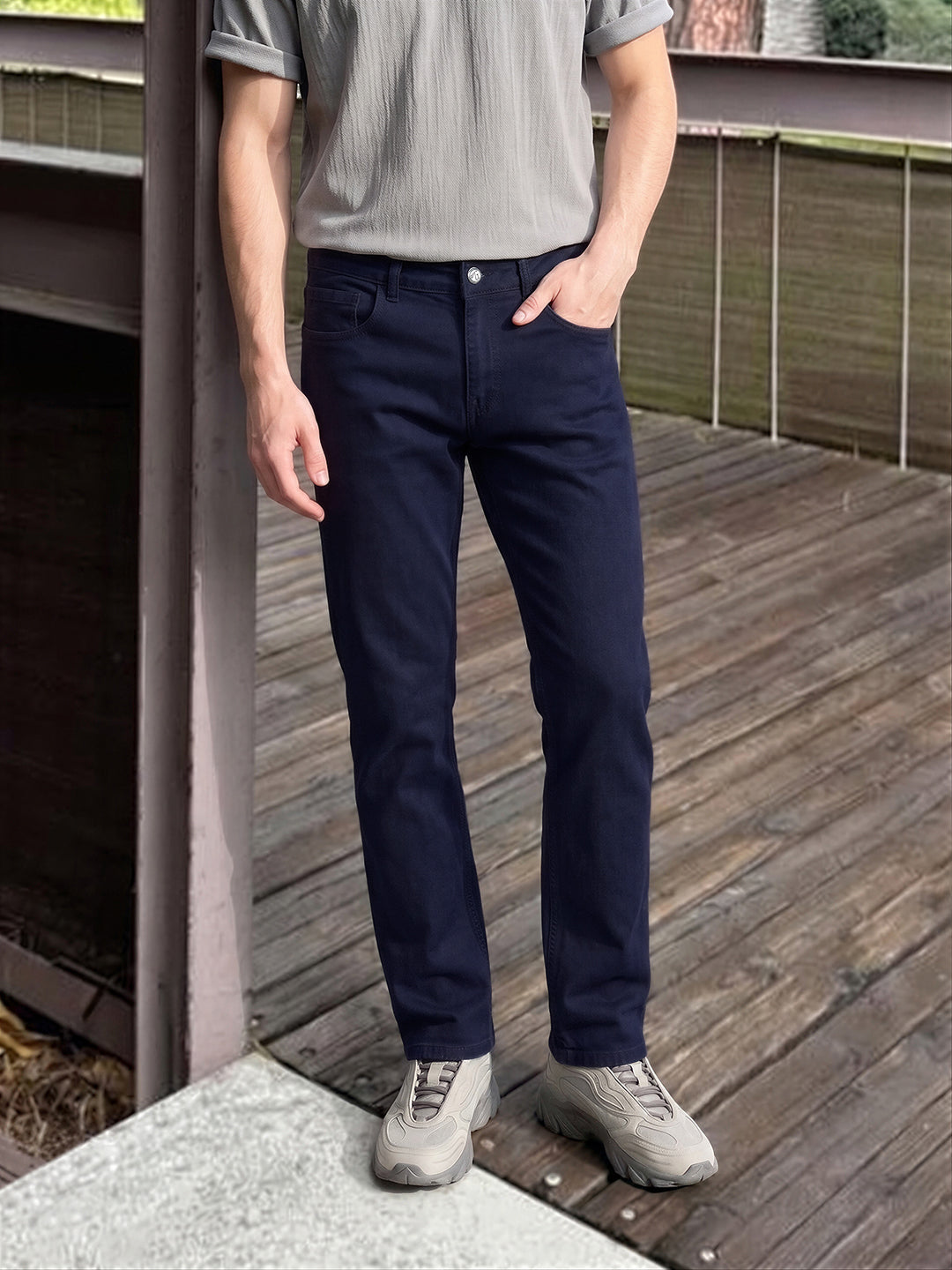 Men's Navy Blue Slim Fit Solid Casual Jeans