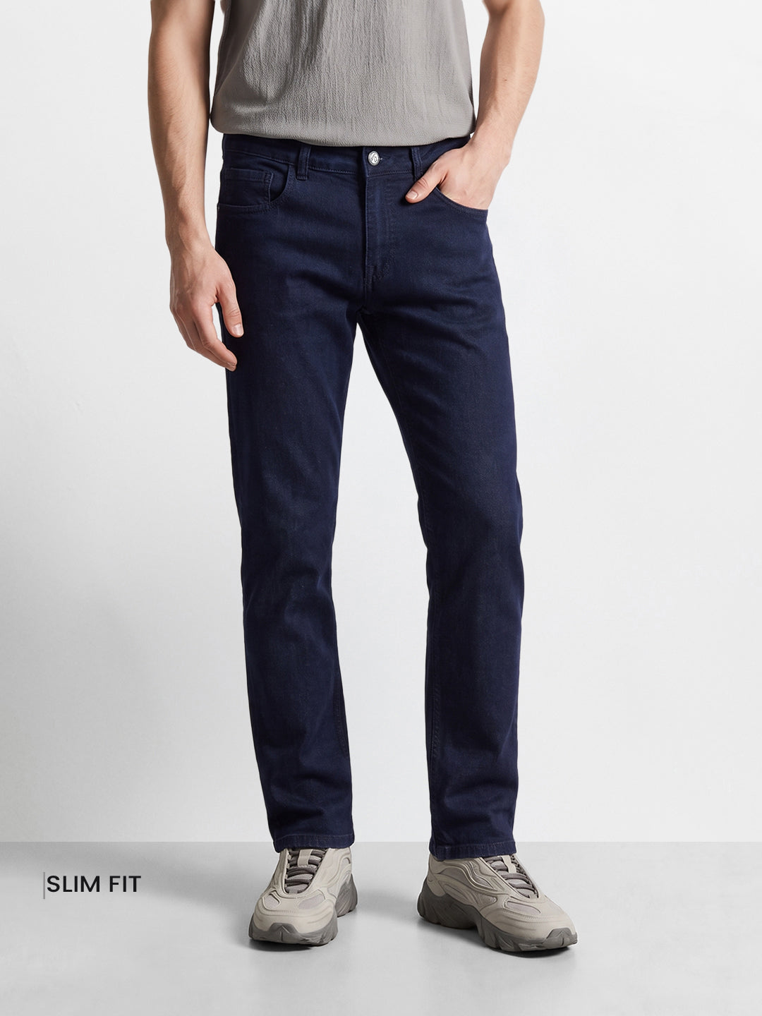 Men's Navy Blue Slim Fit Solid Casual Jeans