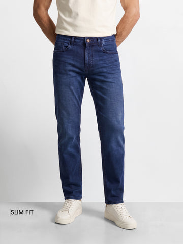 Men's Blue Slim Fit Solid Casual Jeans