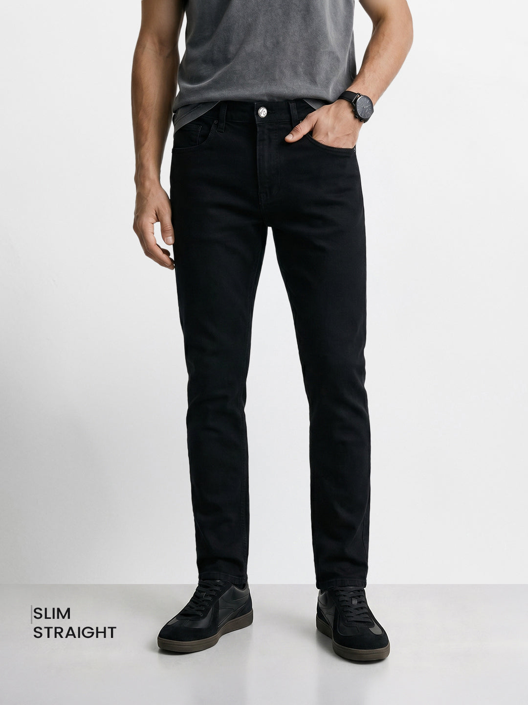 Men's Black Slim Fit Solid Casual Jeans