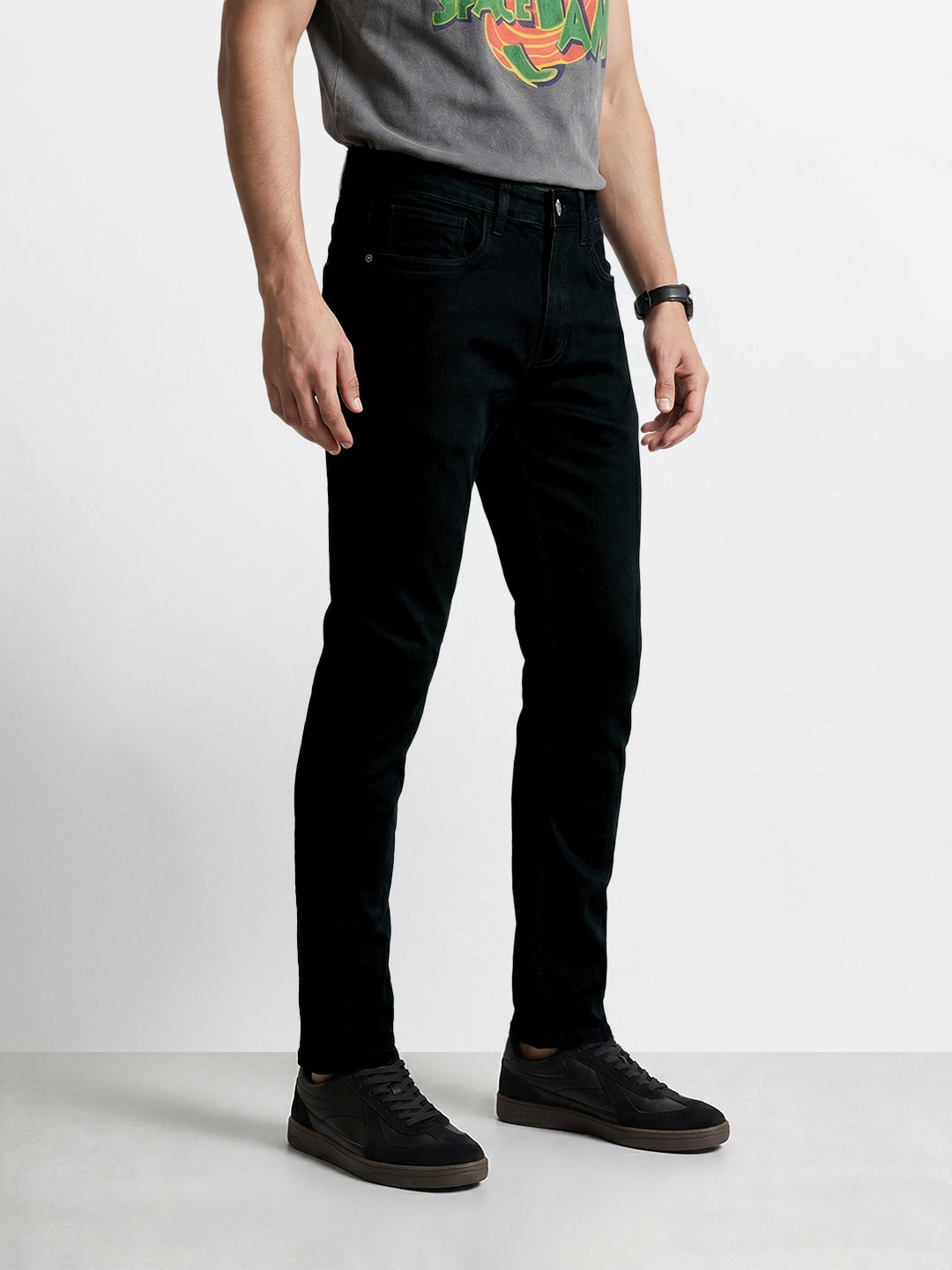 Men's Black Slim Fit Solid Casual Jeans