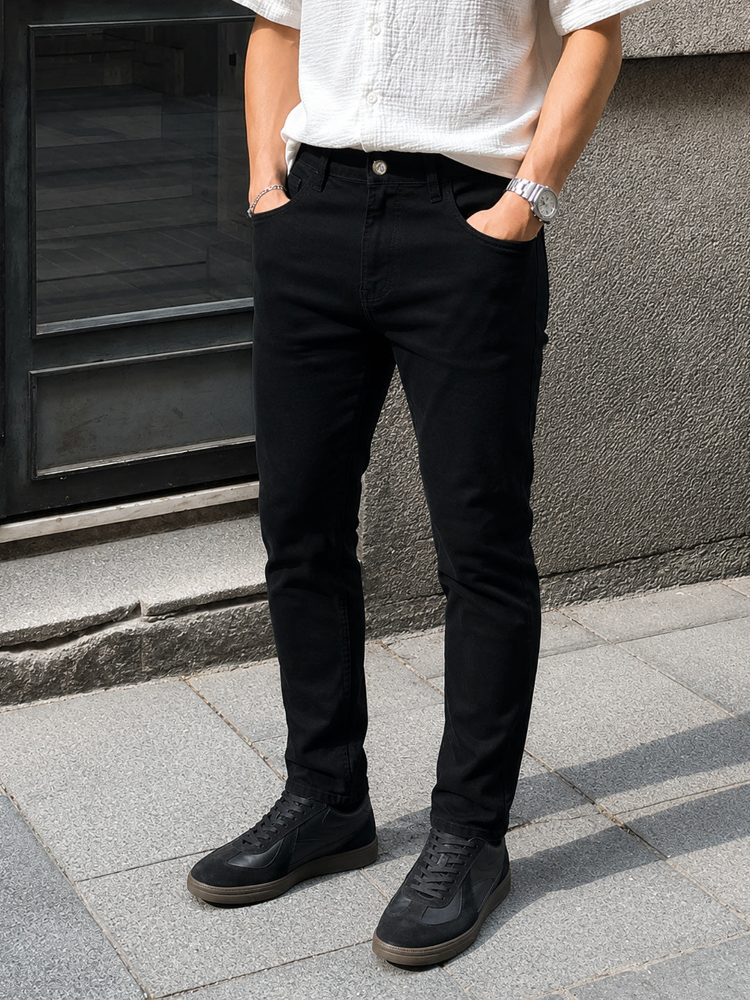 Men's Black Slim Fit Solid Casual Jeans