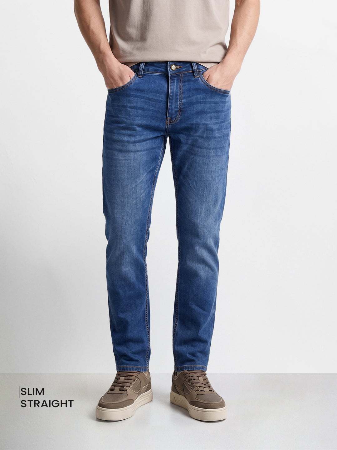 Men's Blue Slim Fit Solid Casual Jeans
