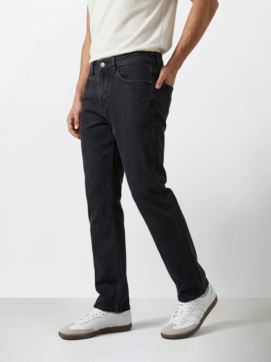 Men's Black Slim Fit Solid Casual Jeans