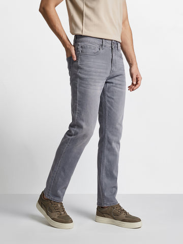 Men's Grey Slim Fit Solid Casual Jeans