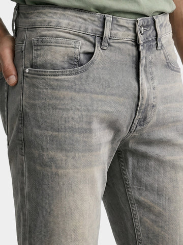 Men's Grey Slim Fit Solid Casual Jeans