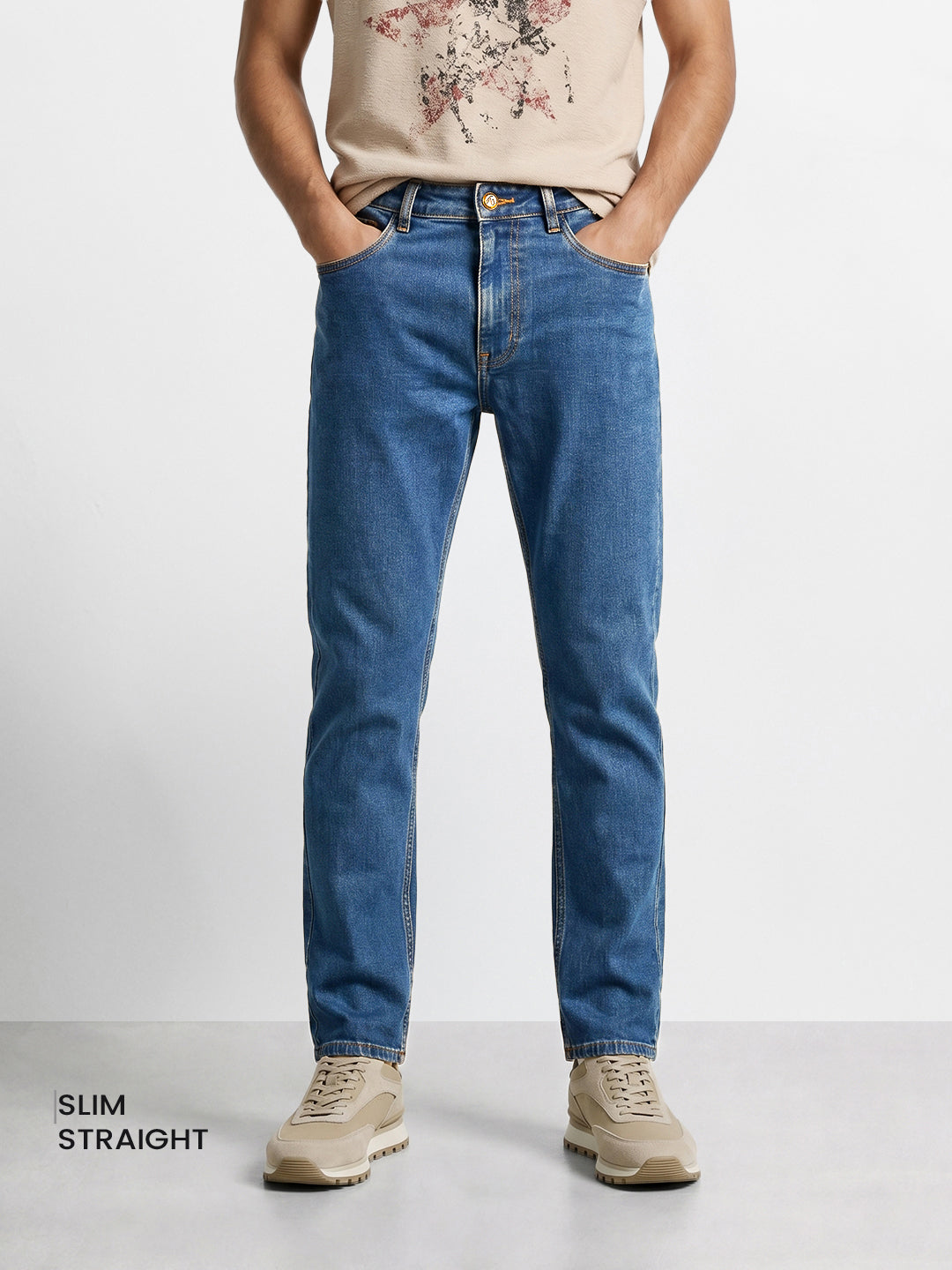Men's Blue Slim Straight Fit Solid Casual Jeans