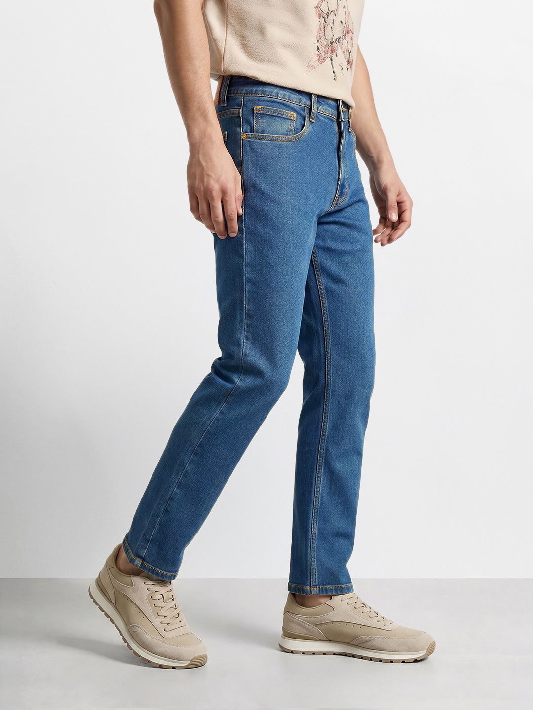 Men's Blue Slim Straight Fit Solid Casual Jeans