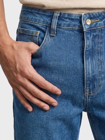 Men's Blue Slim Straight Fit Solid Casual Jeans