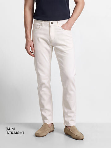 Men's White Slim Fit Solid Casual Jeans