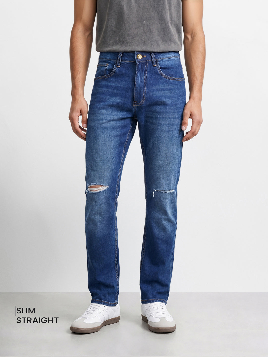 Men's Blue Slim Straight Fit Solid Casual Jeans