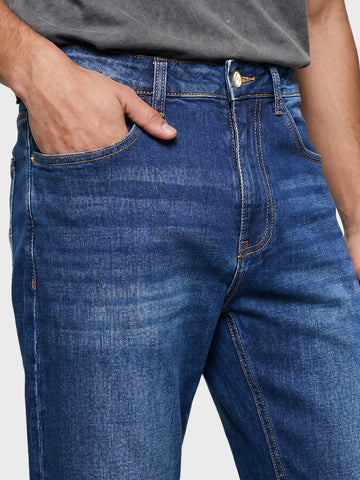 Men's Blue Slim Straight Fit Solid Casual Jeans
