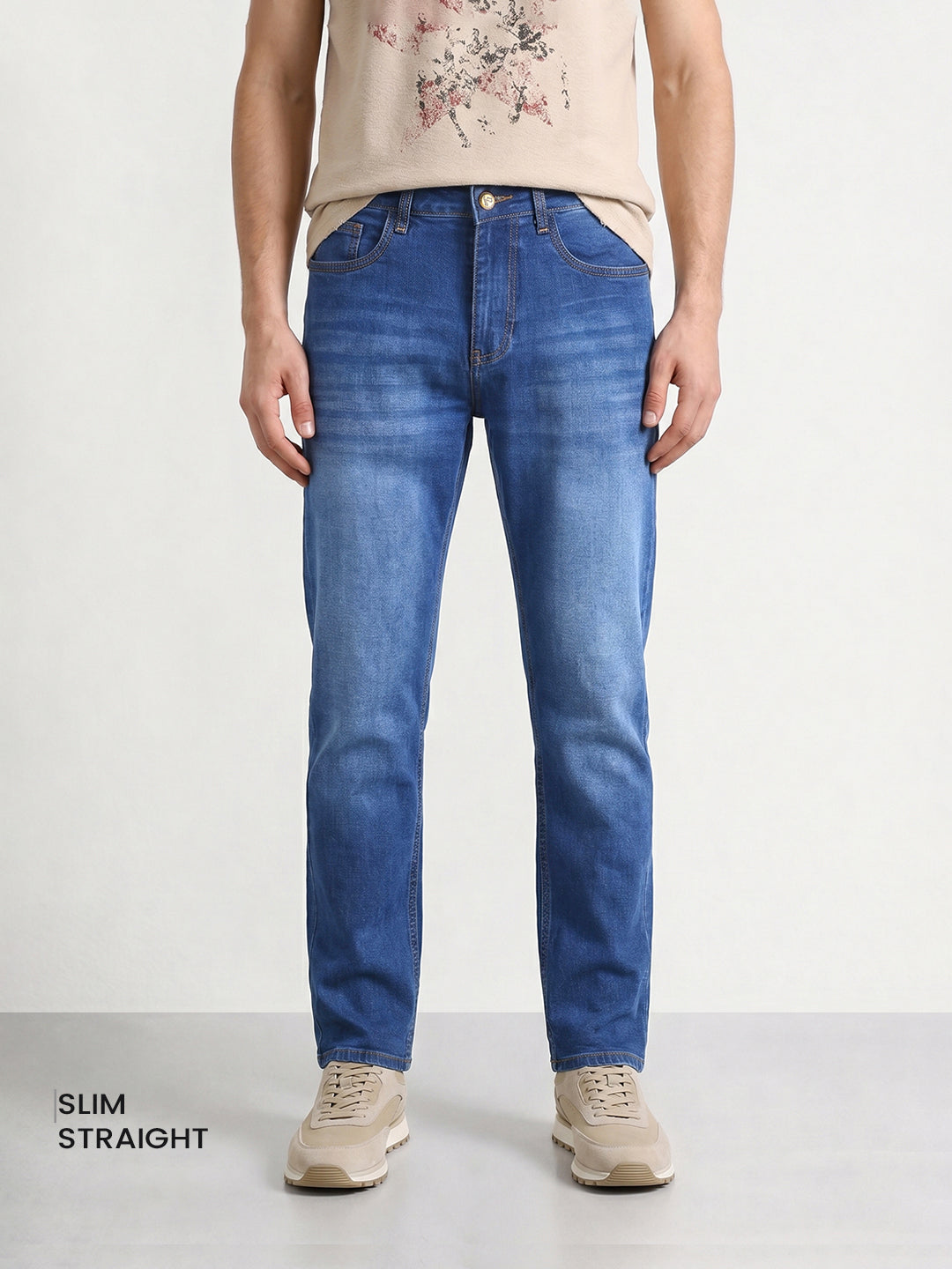 Men's Blue Slim Straight Fit Solid Casual Jeans