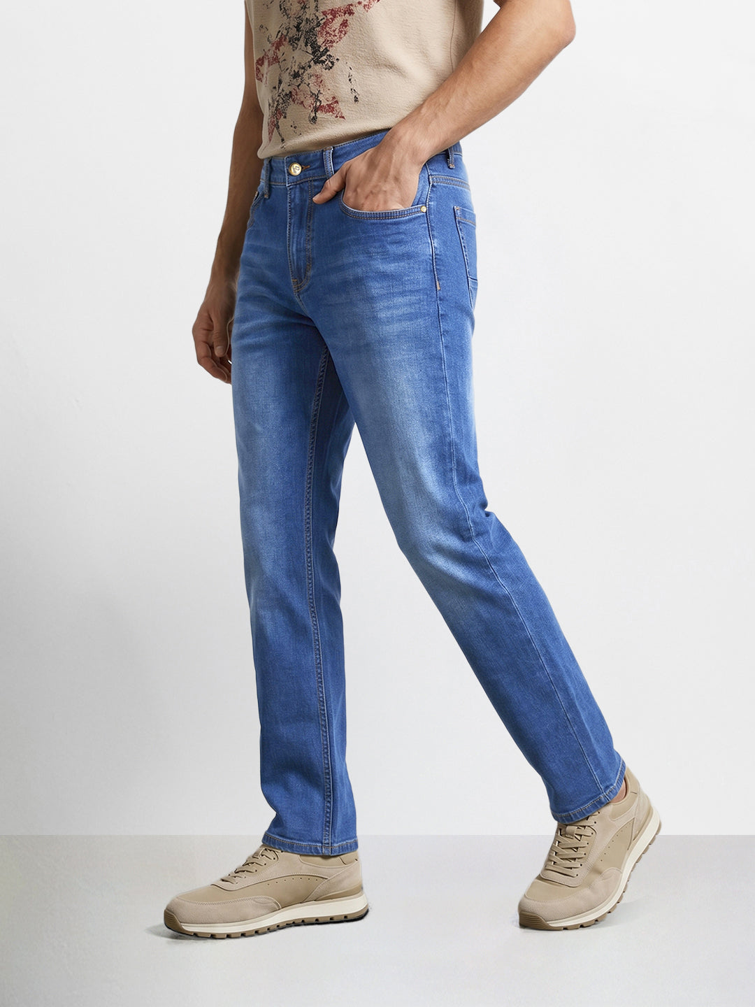 Men's Blue Slim Straight Fit Solid Casual Jeans