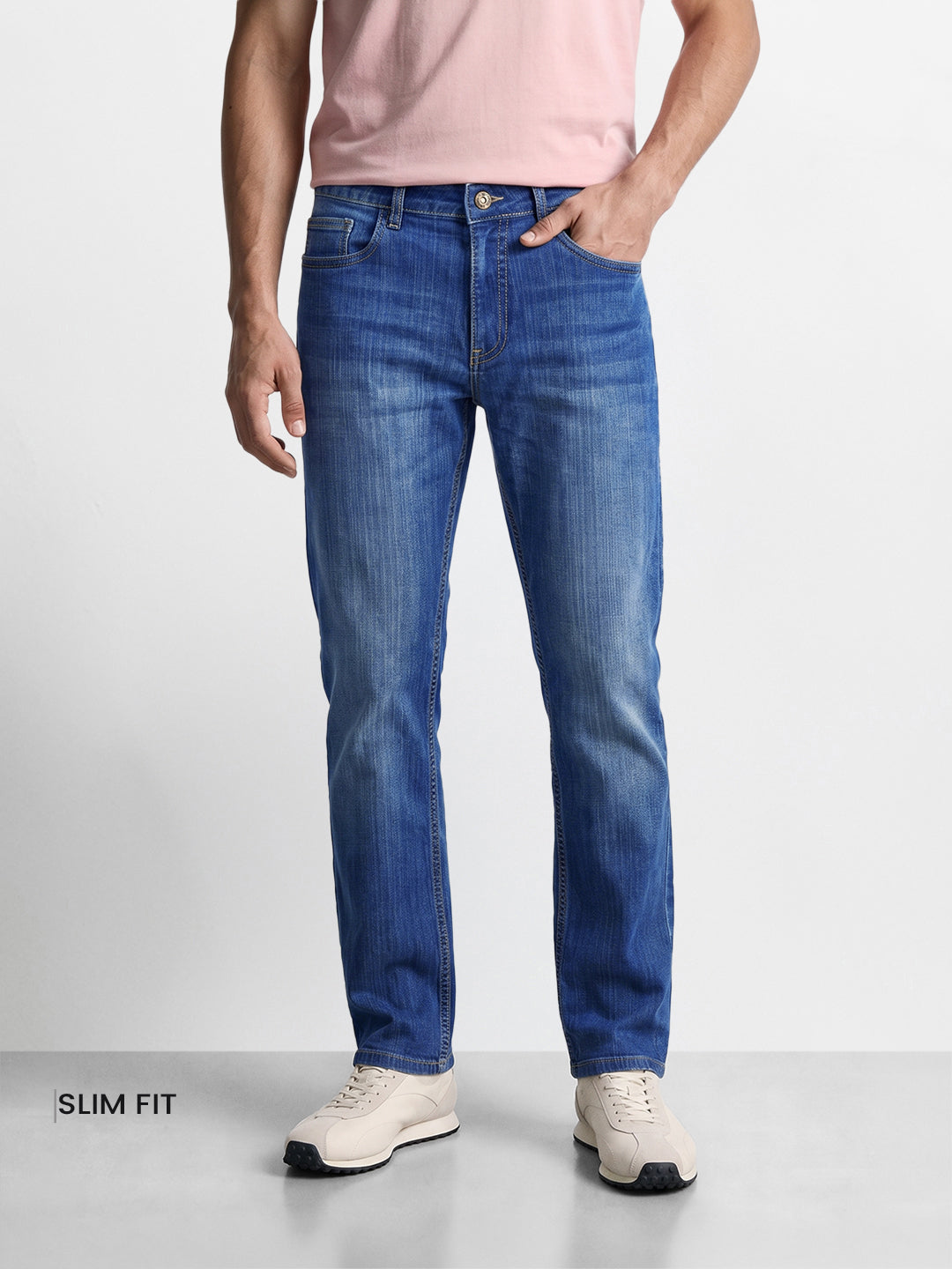 Men's Blue Slim Straight Fit Solid Casual Jeans