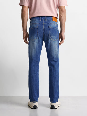 Men's Blue Slim Straight Fit Solid Casual Jeans