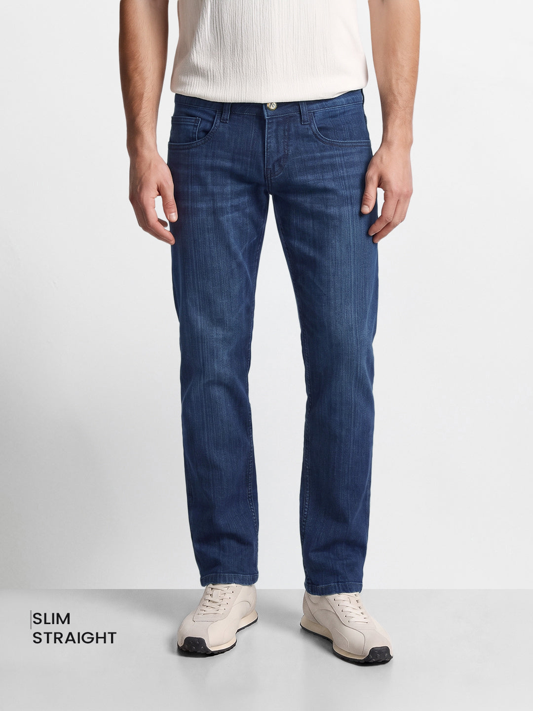 Men's Blue Slim Straight Fit Solid Casual Jeans
