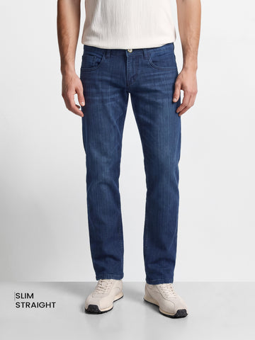Men's Blue Slim Straight Fit Solid Casual Jeans