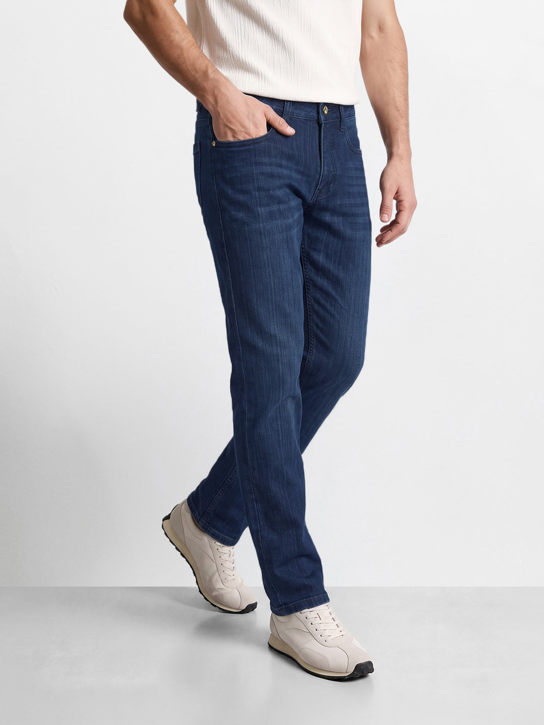 Men's Blue Slim Straight Fit Solid Casual Jeans