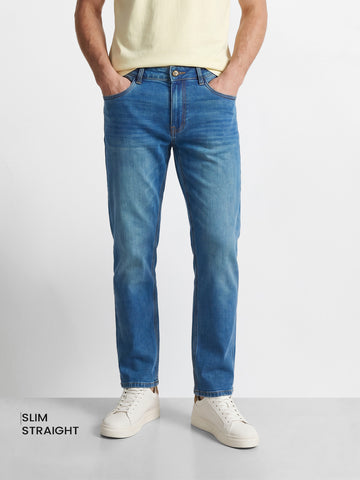 Men's Blue Slim Straight Fit Solid Casual Jeans
