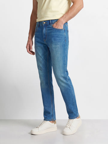 Men's Blue Slim Straight Fit Solid Casual Jeans