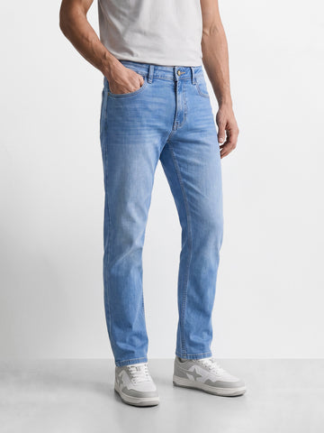 Men's Blue Slim Straight Fit Solid Casual Jeans
